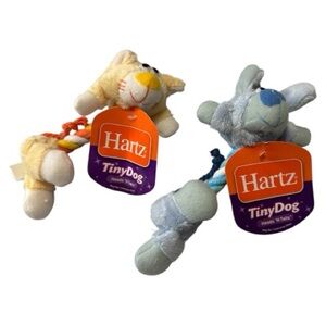 2pk Hartz Tiny Dog Heads 'n Tails Squeaky Plush Dog Toy Yellow Cat & Blue Rabbit